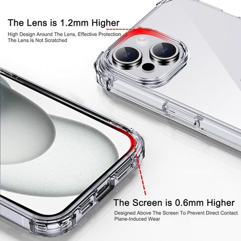 for iPhone 15 Case Clear, [Military-Grade Drop Protection] [Not Yellowing] Transparent Slim Cover Women Men 15 Phone Case 6.1 Inch 2023, Clear in Saudi Arabia