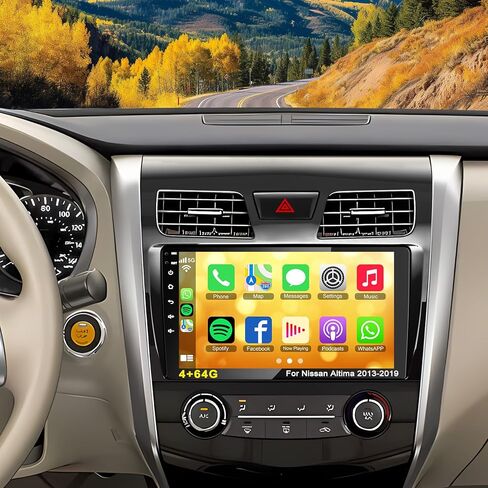 ستيريو راديو السيارة 4G+64G لسيارة Nissan Altima 2013 2014 2015، Carplay اللاسلكي وAndroid Auto مع Android 12 يدعم البلوتوث/التحكم الصوتي/GPS/WiFi/كاميرا احتياطية/SWC/FM in Kuwait