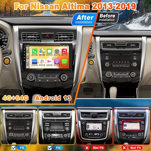ستيريو راديو السيارة 4G+64G لسيارة Nissan Altima 2013 2014 2015، Carplay اللاسلكي وAndroid Auto مع Android 12 يدعم البلوتوث/التحكم الصوتي/GPS/WiFi/كاميرا احتياطية/SWC/FM in Kuwait