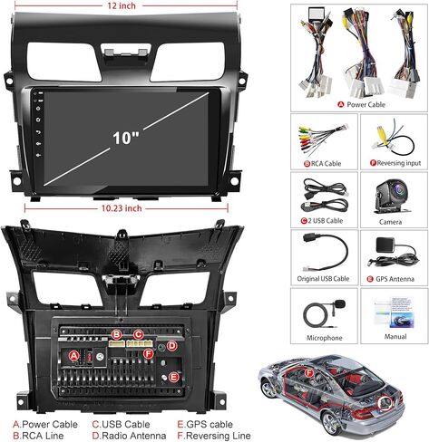 ستيريو راديو السيارة 4G+64G لسيارة Nissan Altima 2013 2014 2015، Carplay اللاسلكي وAndroid Auto مع Android 12 يدعم البلوتوث/التحكم الصوتي/GPS/WiFi/كاميرا احتياطية/SWC/FM in Kuwait