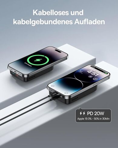 Baseus لشاحن MagSafe المحمول، بنك طاقة مغناطيسي لاسلكي 10000 مللي أمبير في الساعة مع كابل من النوع C شحن PD 20 وات، حزمة بطارية هاتف رفيعة لهاتف iPhone 16/16 Pro/16 Pro Max، iPhone 15/14/13/12 Series - (أبيض) in Kuwait