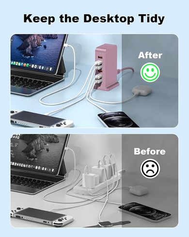 USB C Charger 55W,Multiport USB Charging Station 20W PD,6 Port USB Hub Charger Tower for iPhone 15/14/13/12, iPad, Samsung Galaxy, Google Pixel,HTC, and Multiple Devices (Black) in Kuwait