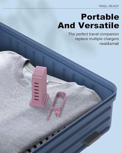 USB C Charger 55W,Multiport USB Charging Station 20W PD,6 Port USB Hub Charger Tower for iPhone 15/14/13/12, iPad, Samsung Galaxy, Google Pixel,HTC, and Multiple Devices (Black) in Kuwait