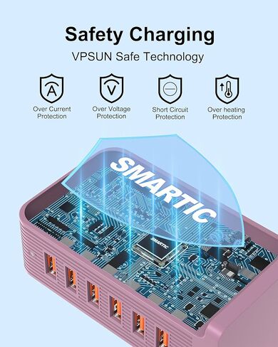 USB C Charger 55W,Multiport USB Charging Station 20W PD,6 Port USB Hub Charger Tower for iPhone 15/14/13/12, iPad, Samsung Galaxy, Google Pixel,HTC, and Multiple Devices (Black) in Kuwait