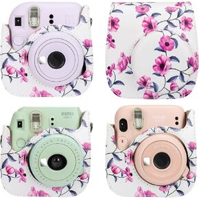 Camera Case Bag Compatible with Fujifilm instax Mini 12 11 9 instant camera,PU Leather Bag with and Adjustable Shoulder Strap (floral pattern)