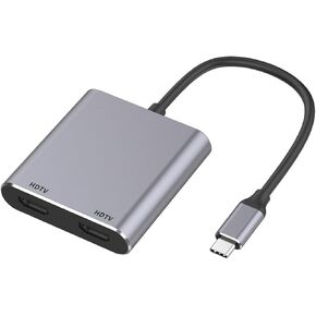 USB C to Dual HDMI Adapter, USB C Hub Multi Monitor Adapter Type C to HDMI Splitter Extended Display for MacBook Pro, Dell XPS, Laptop, Samsung Galaxy S24 S23 and More USB C Devices
