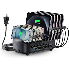 ORICO 120W Charging Station for Multiple Devices, 10-Ports USB Charging Docking Organizer Station, Multi USB Charging Station Compatible with iPad, Tablet, Kindle, Airpods and Cell Phone