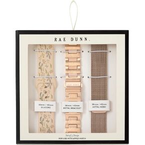 Rae Dunn Watch 3 Band Set Compatible with Apple Watch Fits 38mm 40mm Mesh, Silicone, Link Bracelet