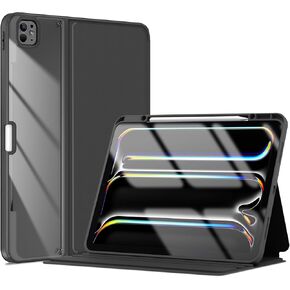ProCase for iPad Pro 13 Inch 2024 M4 Case with Pencil Holder, Clear Back Tri-Angle Folio Stand Hard Shell Book Cover for iPad Pro 13" 7th Generation A2925 A2926 A3007 -Black