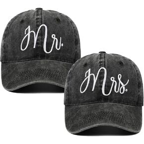 2PC Matching Mr. & Mrs. Soft top Washed Embroidered Baseball Caps, Bridal Gift, Newlywed Honeymoon Wedding Gift in Saudi Arabia