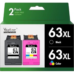 Valuetoner Remanufactured Ink Cartridge Replacement for HP Ink 63 63XL to use with HP Envy 4520 4512 Officejet 3830 4650 4655 5255 5252 5222 5255 Deskjet 1112 2130 2132 3630 3632(1 Black, 1 Color)