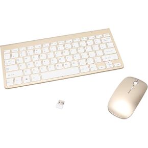 Keyboard Mouse Set, 2.4G, 78 Keys, USB Thin Etched keycaps, Mute, Ergonomic Design, QWERTY, for PC, Laptop(Luxury Golden)