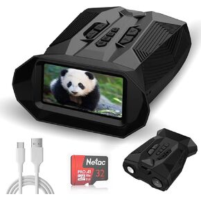 4K Night Vision Goggles,Infrared Night Vision Binoculars for Adults,20X Digital Zoom,3'' HD Display,Rechargeable Scope with 1968ft Viewing Range and 32GB Card for Hunting and Camping