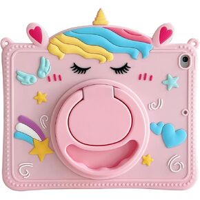 3D Cute Unicorn Case for Samsung Galaxy Tab A 10.1 inch 2019 SM-T510/T515,Kawaii Cartoon Kids Teens Boys Girls Women Unicorn Soft Silicone Case with 360° Rotating Stand