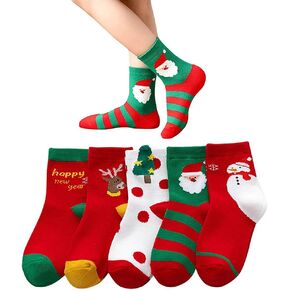5 Pairs of Christmas Socks Santa Claus Cotton Socks, Xmas Socks for Kids Boys Girls