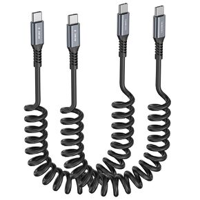 240W Coiled USBC to USBC Cable [3FT 2Pack], Fast Charging Cable for Car 100W PD3.1 Type C Cord Compatible for iPhone 16/15 Pro Max, Car Charger, MacBook Pro/Air, iPad Pro, Samsung, Pixel,Laptop