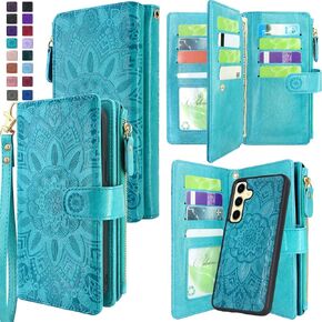 حافظة جلدية بسحاب مغناطيسي قابل للفصل من Harryshell مع جيب للعملات المعدنية و12 فتحة للبطاقات وحزام معصم لهاتف Samsung Galaxy S24 FE (2024) (زهرة البط البري) in Kuwait