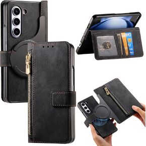 for Samsung Galaxy Z Fold 6 Case Detachable Magnetic Wallet, [RFID Blocking] 2 in 1 Retro PU Leather Zipper Purse Cover Flip Folio Case with Card Holder for Samsung Z Fold 6 CXML Purple