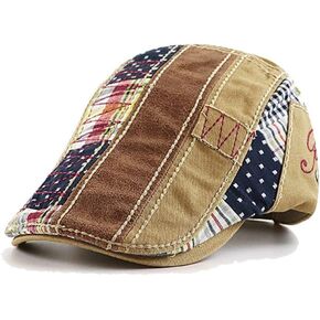 WITHMOONS Mens Newsboy Flat Hat Cotton Patchwork Cabbie Catsby Buckle Adjustable Cap YZ30116