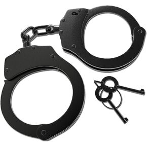Real Law Enforcement Police Handcuffs for Training - Black Steel Double-Locking Tactical Model for Adults, Security Guards & Military