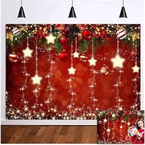 XLL Winter Snowflake Xmas Ball Tree Happy New Year Party Family Party Photography Backdrops Sparkling Stars Red Christmas Photo Background 7x5ft Dessert Cake Table Decor Props Vinyl