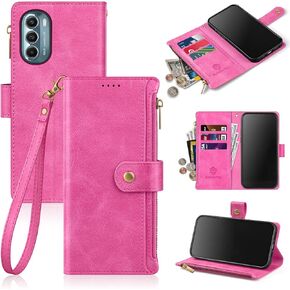 Antsturdy Wallet Case for Motorola Moto G Stylus 5G 2022 Credit Card Holder Women Men,PU Leather Flip Cover Wrist Strap Zipper Card Slots RFID Blocking,Phone Case for Moto G Stylus 5G 2022,Wine Red