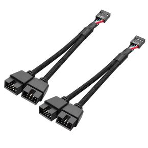 SinLoon 2 Pack Motherboard USB 2.0 9Pin Header Splitter 9 Pin USB 2.0 Female to Dual 9 Pin Male Extension Header Cable Nylon Braided for PC Computer Internal Motherboard (White)