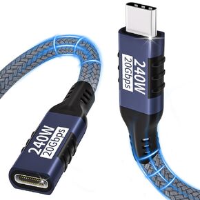 USB C Extension Cable,20Gbps/240W/5K USB C 3.2 Extender 3.3FT,4K@60Hz Type C Video Extension Cord Male to Female Compatible withiPhone 16/16 Plus/16 Pro/16 Pro Max/iPhone 15/MacBook Pro/iPad Pro