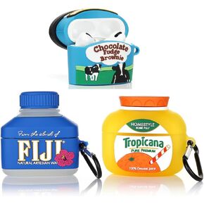 (3Pack) Case for Airpods Pro, BGAANM Cartoon Silicone Case Protective Cover with Cute Funny Skin Design, with Keychain (Juice+Icecream+Bottle)