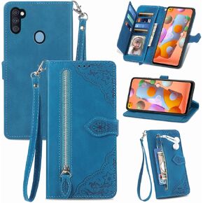 Compatible with Samsung Galaxy A11/M11 Wallet Case with Wrist Strap Lanyard Leather Flip Card Holder Stand Cell Accessories Phone Cover for A 11 11A Women Pink