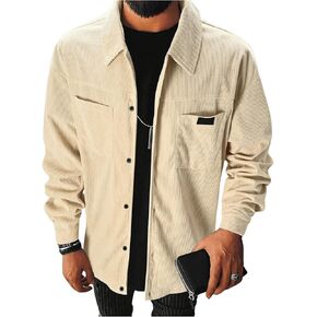 Floerns Men's Colorblock Long Sleeve Lapel Neck Button Down Corduroy Shirt