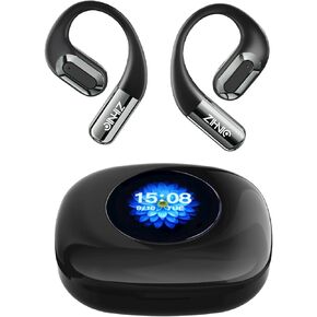 ZIHNIC S15 True Wireless Open-Ear Headphones with Large Screen, 35H Battery Life, IPX5 Waterproof, Compatible with Different Devices with Bluetooth-Black
