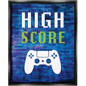 Stupell Industries High Score Pixel Style Gaming Controller Typography Floating Framed Wall Art, Design By Victoria Barnes