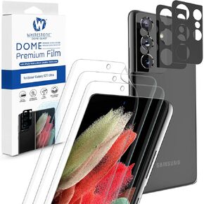 [3+2 Pack] [Dome Premium Film] Galaxy S21 Ultra Flexible TPU Film Screen Protector by Whitestone, 2 Pack Camera Lens Protectors and 3 Pack Film Screen Protectors- Five Pack