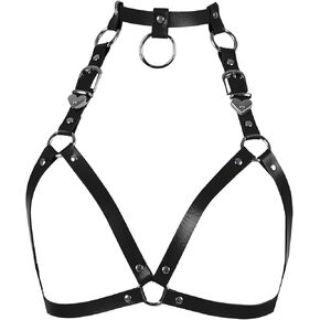 Women's Leather Tops Lingerie Full Cage Harness Body Punk Gothic Garter Belts Waist Belt Adjustable Size Festival Rave (Red)