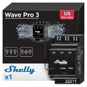 Shelly Wave Pro 3 US | Z-Wave 3-Channel Smart Relay Switch with Dry Contacts| DIN-Rail | Home Automation | Z-Wave Repeater | High Compatibility | Easy Installation | iOS Android App