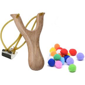 Brown Color Wooden Hunting Slingshot with Cotton Ammo for Catapult Game,Hunting-for Kids Children Adults