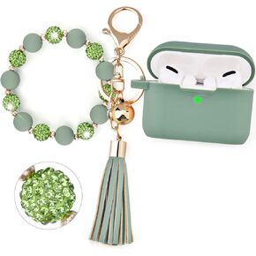 Case for Airpods Pro (2019), Filoto Silicone Airpod Pro Case Cover with Cute Bling Bracelet Keychain for Women Girls, Apple Airpods Pro Protective Wireless Charging Case (Cactus Green)