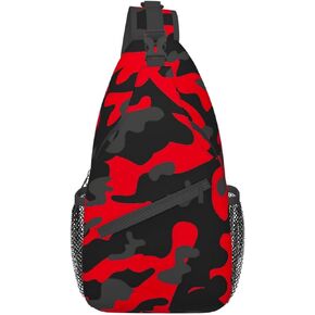 VOOHDDY Red And Black Camo Camouflage Sling Bag For Women Men Travel Hiking Backpack Crossbody Shoulder Chest Bags Casual Daypack Sport