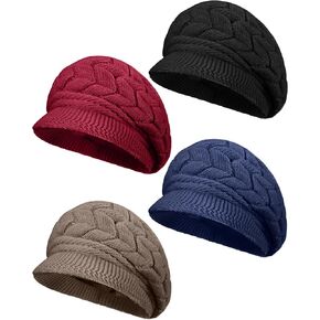 Newcotte Women Warm Knit Hat 4 Pcs Knitted Caps with Visor Winter Hats for Women Beanies for Winter