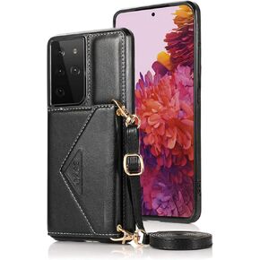 Wallet Case Compatible with Samsung Galaxy A71 5G Crossbody Leather Phone Case with Credit Card Holder and Strap Magnetic Flip PU Kickstand Cases Shockproof Protective Shell Cover(Black)