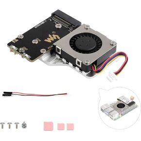PCIe to M.2 Adapter Board for Raspberry Pi 5, with Cooling Fan and Aluminium Heatsink,Support 2242/2230 Size NVMe M.2 SSD, 8Gbps Data Rate, Pi 5 NVMe HAT Support Gen2 and Gen3 Modes