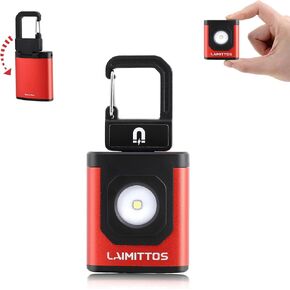 Mini Keychain Flashlight Rechargeable Flashlights 500 Lumens LED Magnetic Flashlight with Folding Bracket 4 Light Modes Pocket Lights Outdoor Emergency Work Light for Fishing, Camping and Hiking