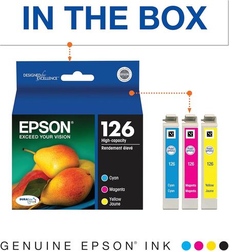 EPSON 126 DURABrite Ultra Ink Color Combo Pack For WF-3520, WF-3530, WF-3540, WF-520, WF-545, WF-630, WF-633, WF-635, WF-645, WF-7010, WF-7510, WF-7520, WF-840, WF-845 and other select models in Saudi Arabia