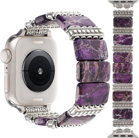 Boho Western Bracelet Compatible with Apple Watch Band 38/40/41/42/44/45/46/49mm Women,Handmade Natural Jasper Imperial Stone Elastic Vintage Solo Strap for iWatch Series 10 9 8 7 6 5 4 3 2 1 Ultra 2/SE in Saudi Arabia