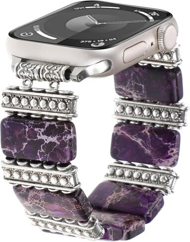 Boho Western Bracelet Compatible with Apple Watch Band 38/40/41/42/44/45/46/49mm Women,Handmade Natural Jasper Imperial Stone Elastic Vintage Solo Strap for iWatch Series 10 9 8 7 6 5 4 3 2 1 Ultra 2/SE in Saudi Arabia