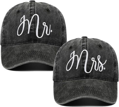 2PC Matching Mr. & Mrs. Soft top Washed Embroidered Baseball Caps, Bridal Gift, Newlywed Honeymoon Wedding Gift in Saudi Arabia