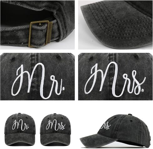 2PC Matching Mr. & Mrs. Soft top Washed Embroidered Baseball Caps, Bridal Gift, Newlywed Honeymoon Wedding Gift in Saudi Arabia