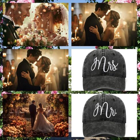 2PC Matching Mr. & Mrs. Soft top Washed Embroidered Baseball Caps, Bridal Gift, Newlywed Honeymoon Wedding Gift in Saudi Arabia