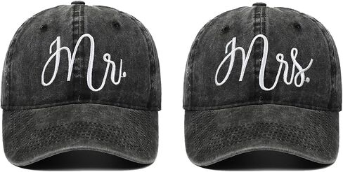 2PC Matching Mr. & Mrs. Soft top Washed Embroidered Baseball Caps, Bridal Gift, Newlywed Honeymoon Wedding Gift in Saudi Arabia